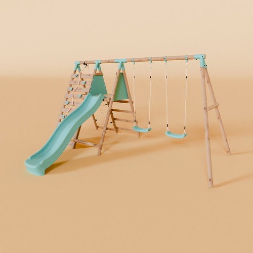 Double wooden swing set - swing, with